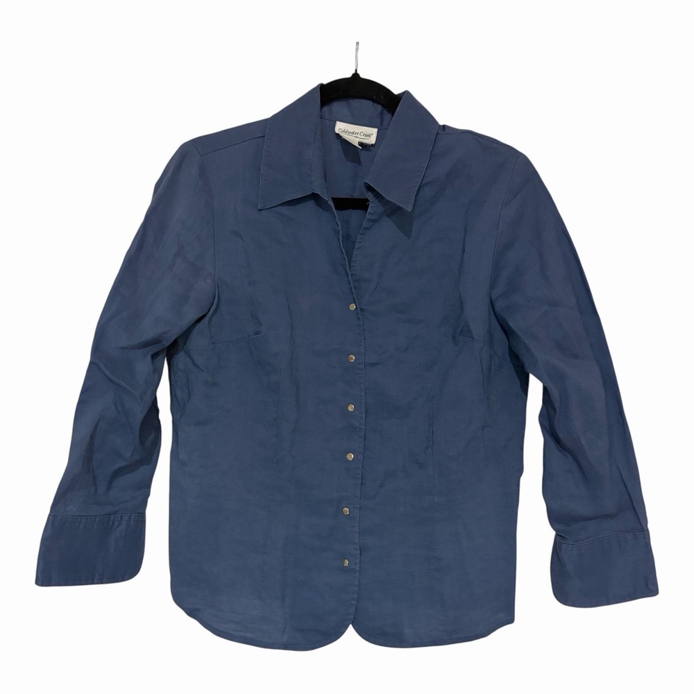 Coldwater Creek Blouse Size Small Blue button up casual classic ramie Minimalist